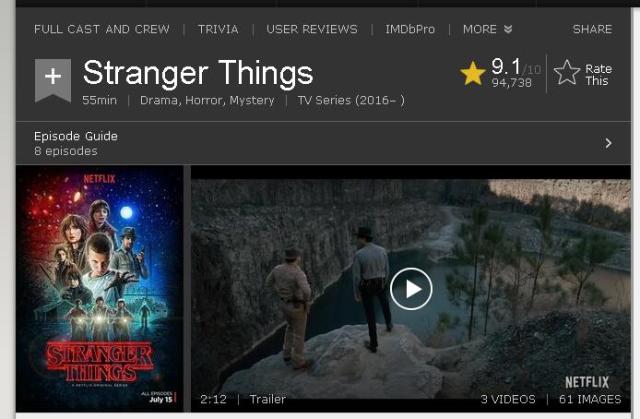 怪奇物语 第一季 评分_怪奇物语现实中谁是一对_美剧推荐 80年代风格